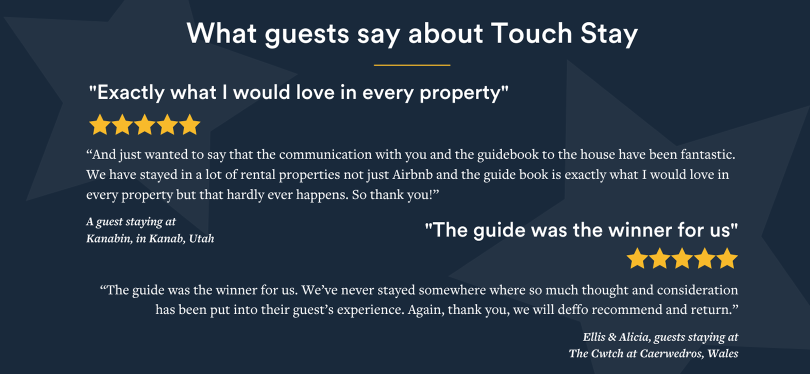 Touch Stay guest testimonials