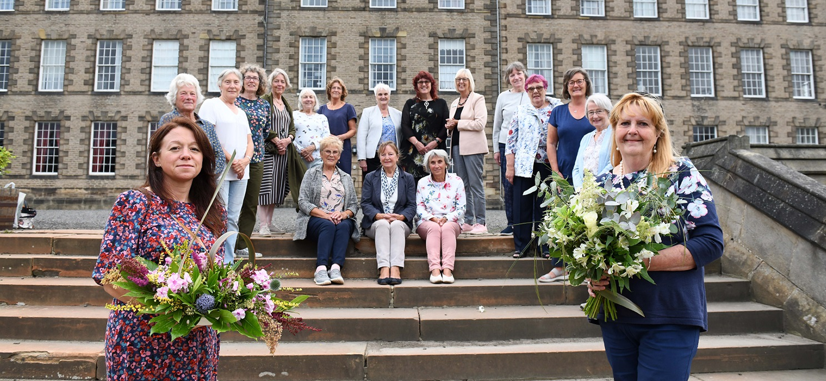 L (foreground) Tracey Russell, business development manager Ushaw, R (foreground) Pam Oliver, Hidden Histories, with Ushaw Flower Fest volunteers 2022 at Ushaw Historic House
