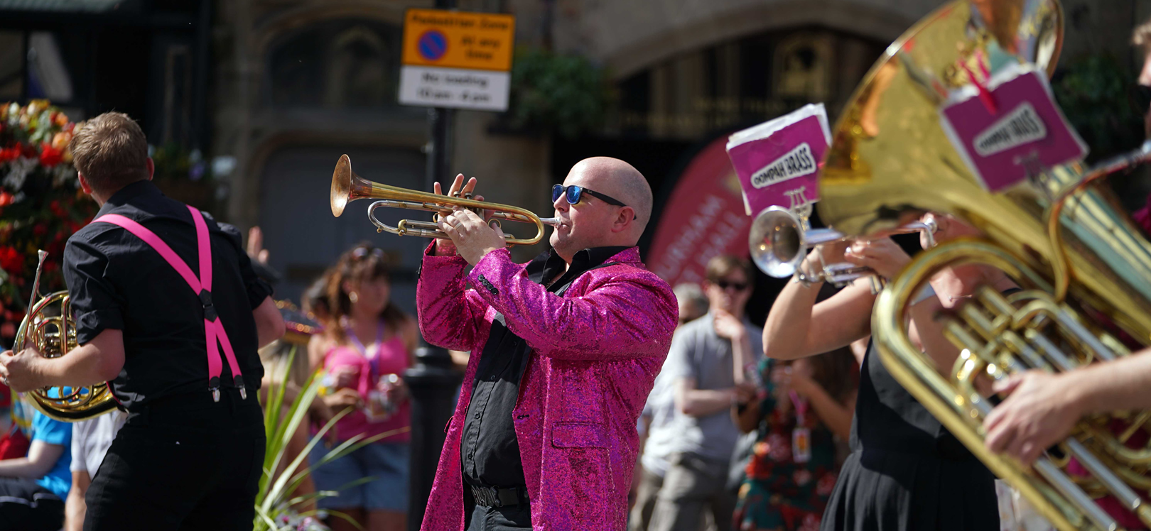 People playing brass instruments in Durham City centre