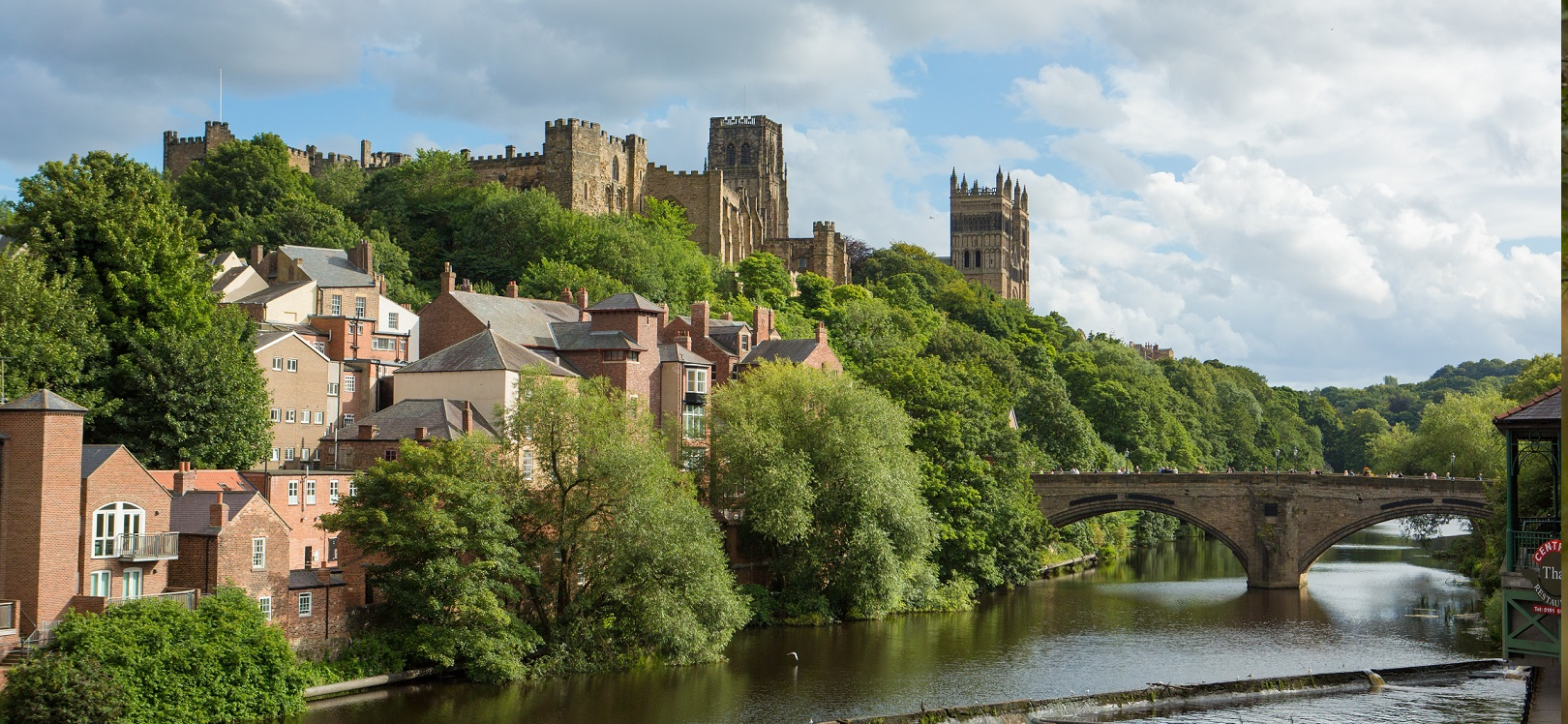Durham riverbank with the castle and Cathedral in the background