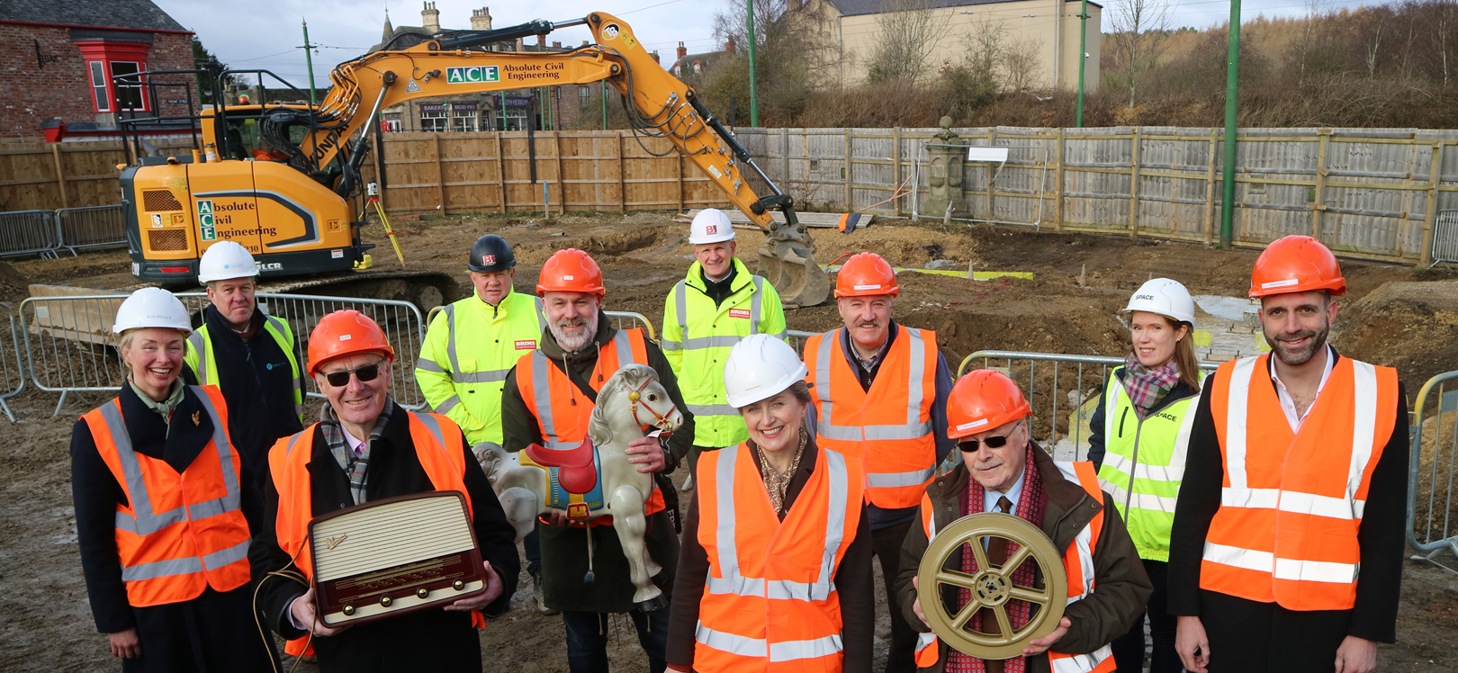 Work has begun on a 1950s cinema, toy shop and electrical shop at Beamish Museum’s 1950s Town, as part of the Remaking Beamish project. Pictured is (front row centre) Rhiannon Hiles, Chief Executive of Beamish Museum, with some of those involved in and supporting the project.