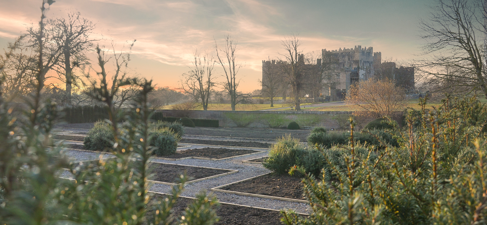Image overlooks the wall garden and Raby Castle