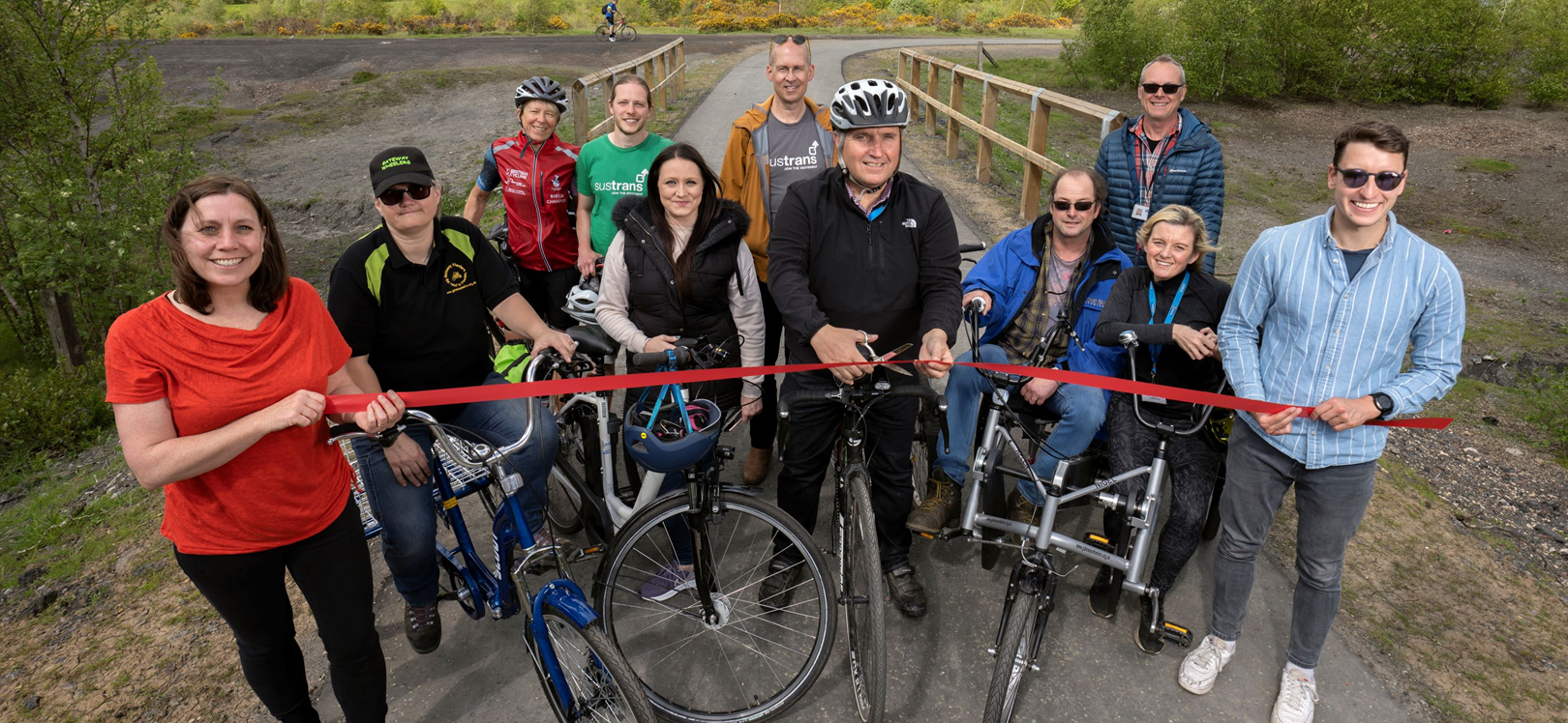 Pics show representatives from Durham County Council, Sustrans, and local cycling and walking groups making the most of the NCN1 improvements.
