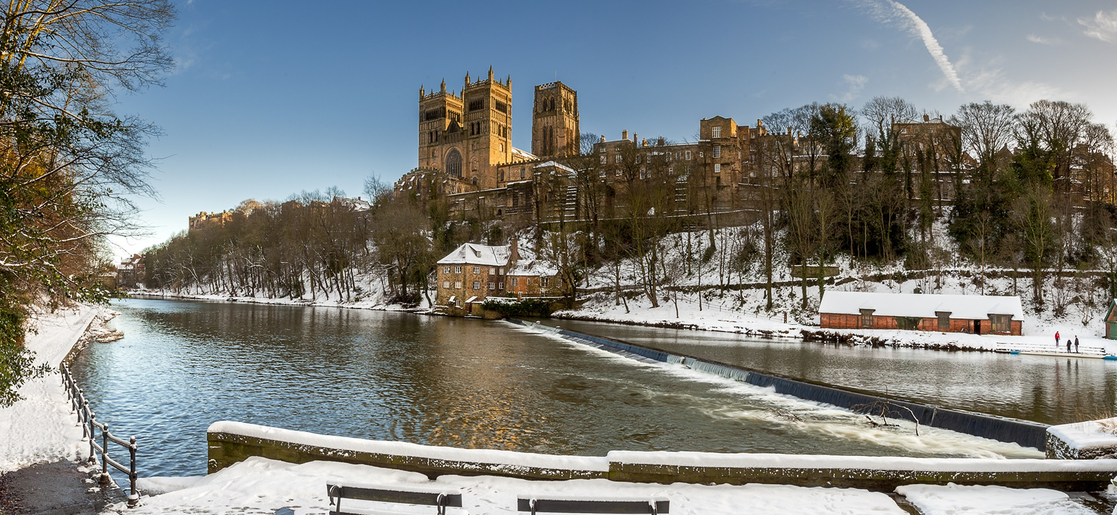 Durham Cathedral riverbank in the snow