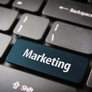 Marketing button on a laptop
