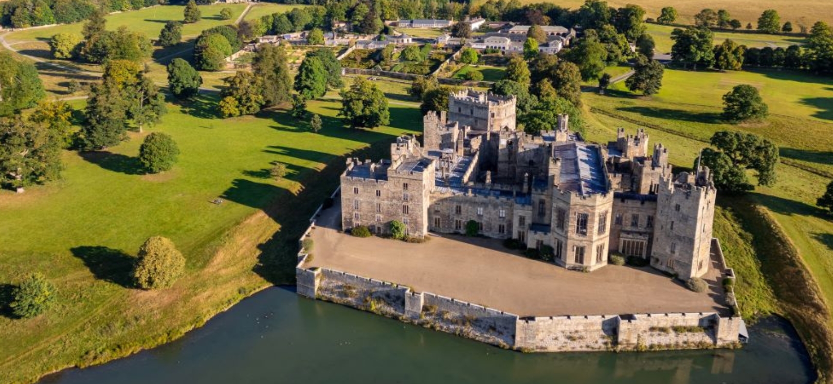 A drone image of Raby Castle and gardens