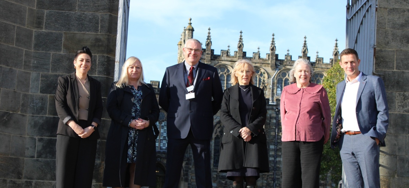 (L-R) Anne-Marie Chiswell (Assistant Principal for Business & Community), Lynn Heighton (Assistant Principal for Finance & Resources), Richard Hinch (Chief Operating Officer, The Auckland Project), Judith Layfield (Vice Principal - Curriculum & Quality), Jane Ruffer (Chief Executive Officer, The Auckland Project) and Shaun Hope (CEO & Principal of Bishop Auckland College Group).