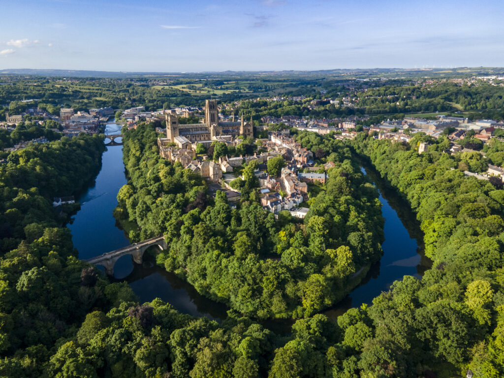 Overhead image of Durham Cathedral and castle